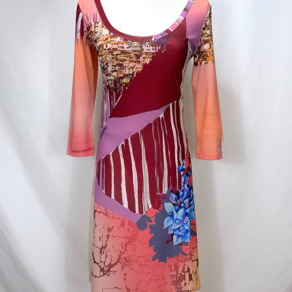 SAVE THE QUEEN Capri Print Jersey Knit 3/4 Sleeve Dress Sz S - Picture 3 of 15